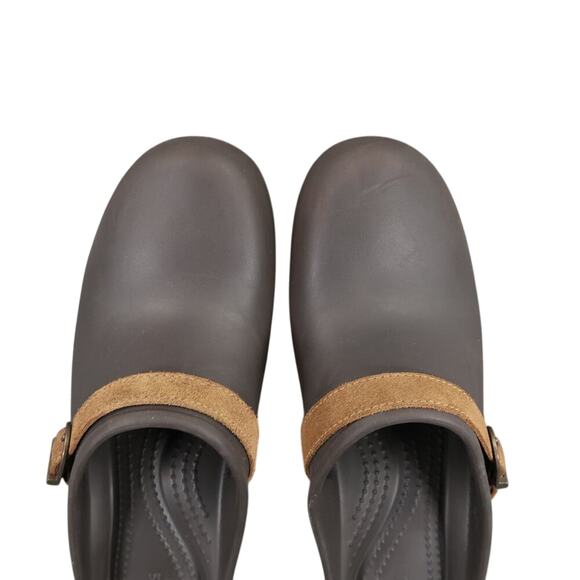 Crocs Shoe Women 9 Clog Slip On Comfort Fashion Rubber Leather Strap Brown Sarah - Picture 10 of 16